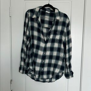 GAP women’s navy, green, and white Plaid Button-Down Shirt